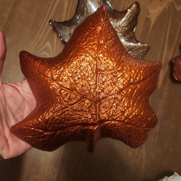 Lot Of 4 Maple Leaves Art Glass Candy Dish Container Fall Autumn 8" Coin Dish - Picture 4 of 13